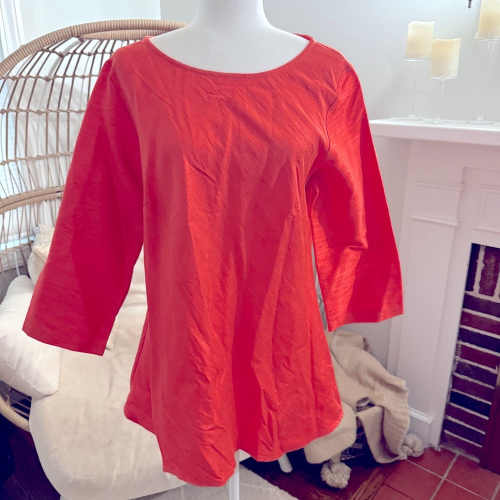 Lisbeth Coral Silk Dupioni Bias Cut Tunic Top Large NWT Made in USA